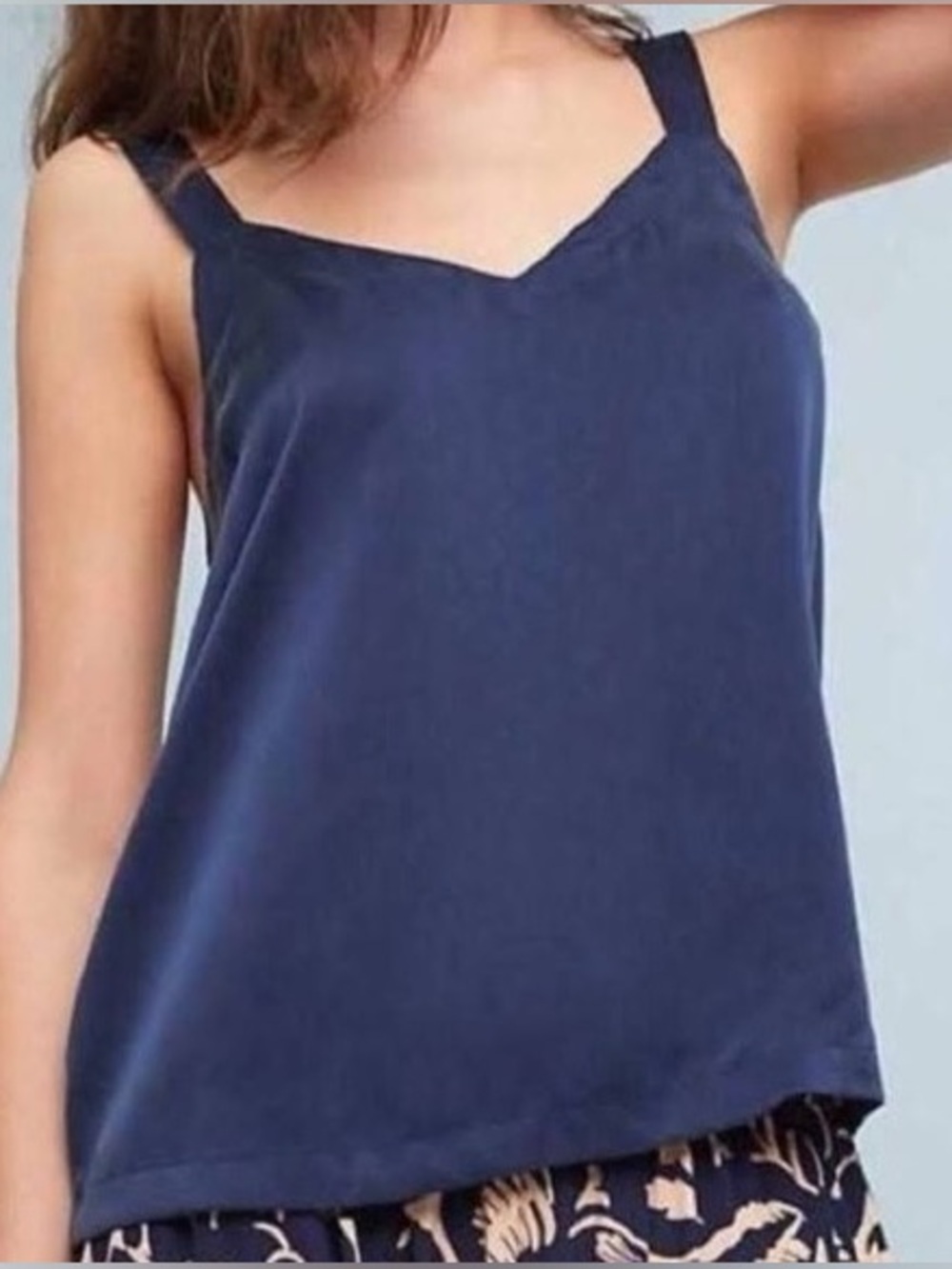 ANTHROPOLOGIE FLAREAT Navy 100% Silk Blouse